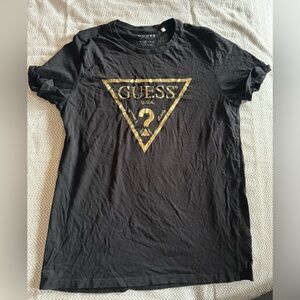 Guess Black T-Shirt with Gold Logo Size M